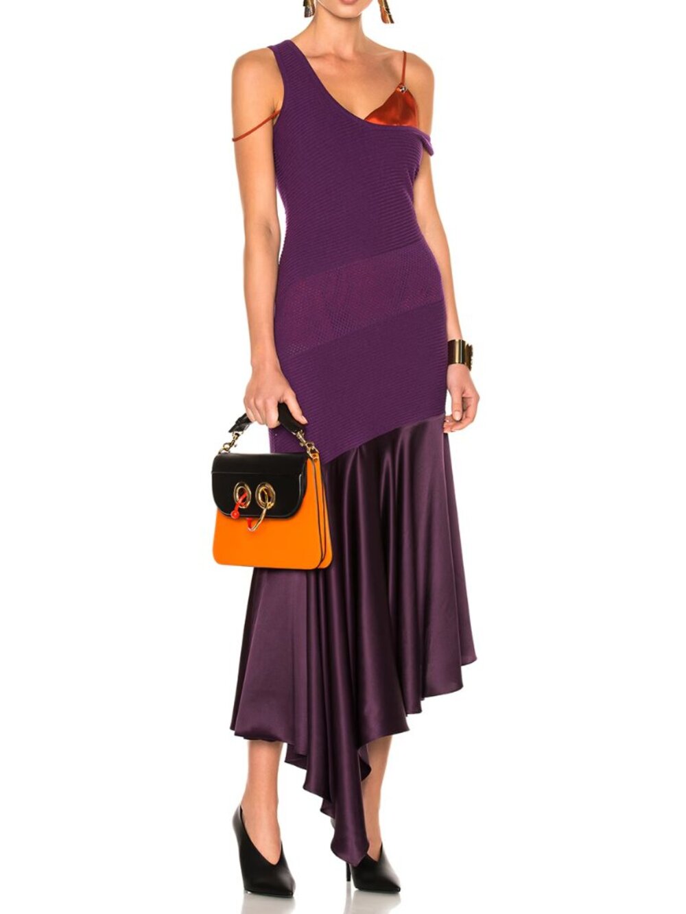 Prabal Gurung Runway Purple Knit & Silk Asymmetrical Dress M